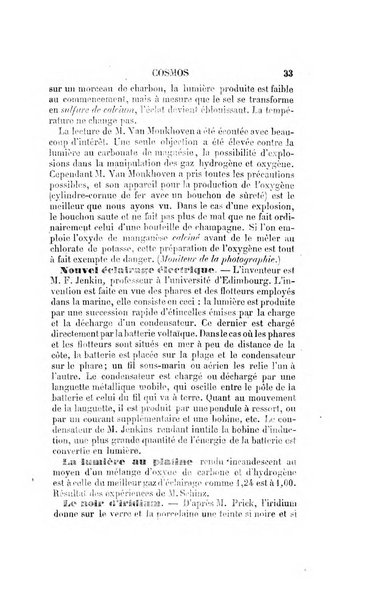 Le cosmos revue encyclopedique hebdomadaire des progres des sciences et de leurs applications aux arts et a l'industrie