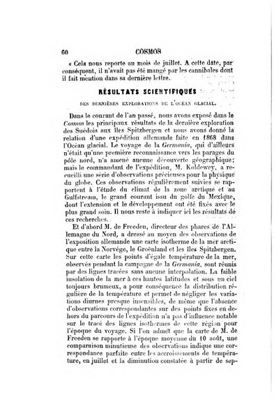 Le cosmos revue encyclopedique hebdomadaire des progres des sciences et de leurs applications aux arts et a l'industrie