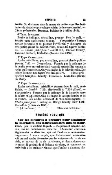 Le cosmos revue encyclopedique hebdomadaire des progres des sciences et de leurs applications aux arts et a l'industrie