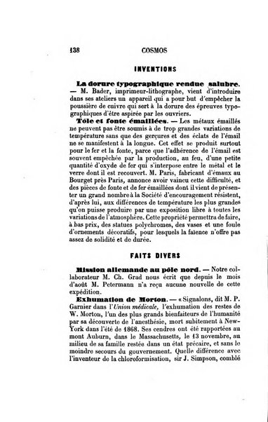 Le cosmos revue encyclopedique hebdomadaire des progres des sciences et de leurs applications aux arts et a l'industrie