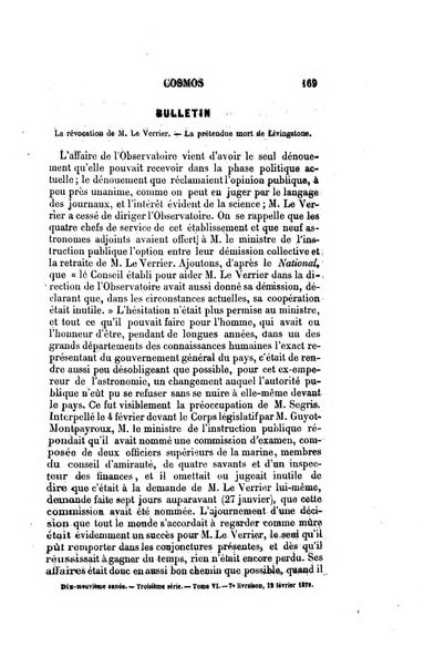 Le cosmos revue encyclopedique hebdomadaire des progres des sciences et de leurs applications aux arts et a l'industrie