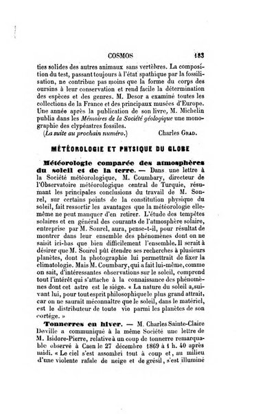 Le cosmos revue encyclopedique hebdomadaire des progres des sciences et de leurs applications aux arts et a l'industrie