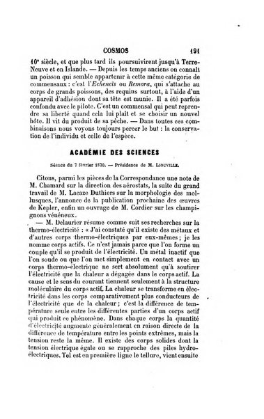 Le cosmos revue encyclopedique hebdomadaire des progres des sciences et de leurs applications aux arts et a l'industrie