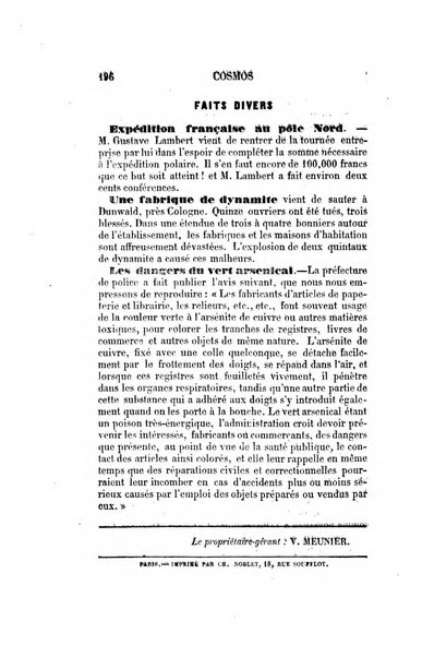 Le cosmos revue encyclopedique hebdomadaire des progres des sciences et de leurs applications aux arts et a l'industrie