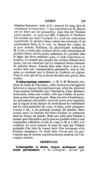 Le cosmos revue encyclopedique hebdomadaire des progres des sciences et de leurs applications aux arts et a l'industrie