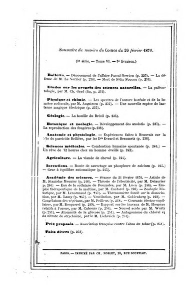 Le cosmos revue encyclopedique hebdomadaire des progres des sciences et de leurs applications aux arts et a l'industrie