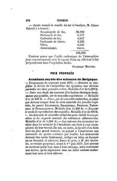 Le cosmos revue encyclopedique hebdomadaire des progres des sciences et de leurs applications aux arts et a l'industrie