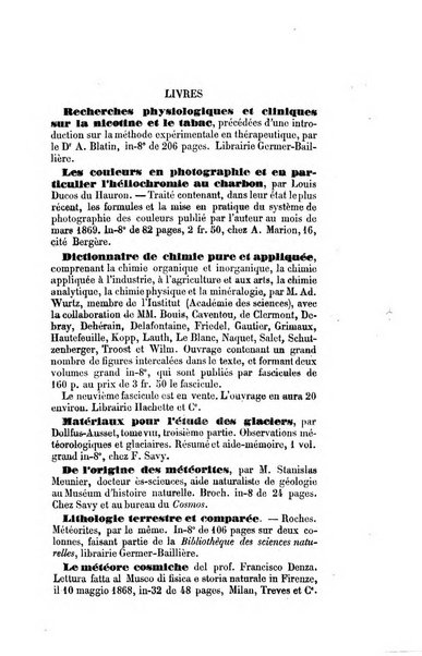 Le cosmos revue encyclopedique hebdomadaire des progres des sciences et de leurs applications aux arts et a l'industrie