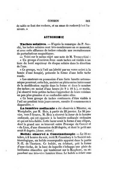 Le cosmos revue encyclopedique hebdomadaire des progres des sciences et de leurs applications aux arts et a l'industrie