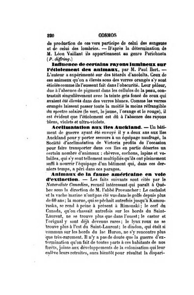 Le cosmos revue encyclopedique hebdomadaire des progres des sciences et de leurs applications aux arts et a l'industrie