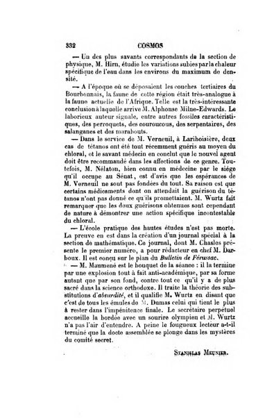 Le cosmos revue encyclopedique hebdomadaire des progres des sciences et de leurs applications aux arts et a l'industrie