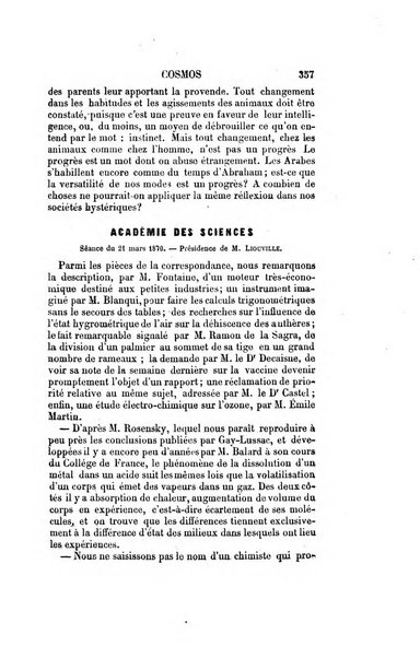 Le cosmos revue encyclopedique hebdomadaire des progres des sciences et de leurs applications aux arts et a l'industrie