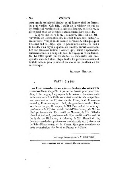 Le cosmos revue encyclopedique hebdomadaire des progres des sciences et de leurs applications aux arts et a l'industrie