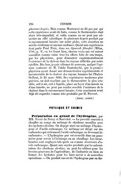 Le cosmos revue encyclopedique hebdomadaire des progres des sciences et de leurs applications aux arts et a l'industrie