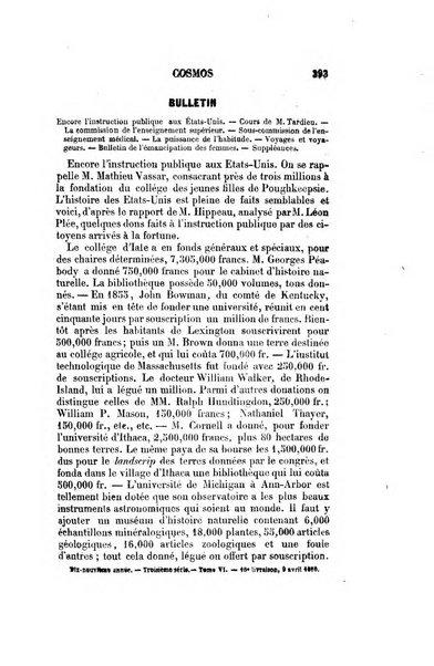 Le cosmos revue encyclopedique hebdomadaire des progres des sciences et de leurs applications aux arts et a l'industrie