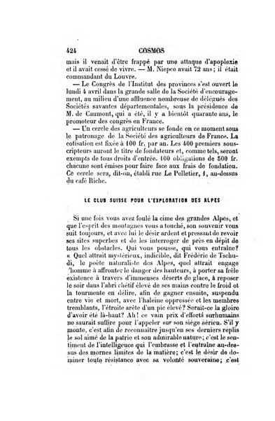 Le cosmos revue encyclopedique hebdomadaire des progres des sciences et de leurs applications aux arts et a l'industrie