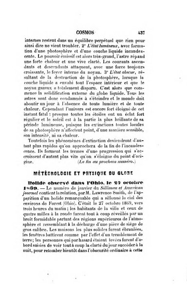 Le cosmos revue encyclopedique hebdomadaire des progres des sciences et de leurs applications aux arts et a l'industrie