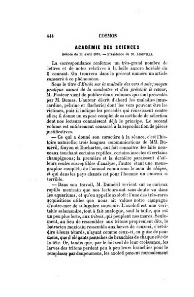 Le cosmos revue encyclopedique hebdomadaire des progres des sciences et de leurs applications aux arts et a l'industrie