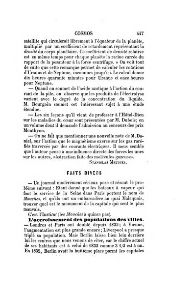 Le cosmos revue encyclopedique hebdomadaire des progres des sciences et de leurs applications aux arts et a l'industrie