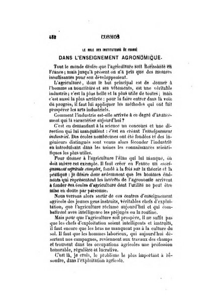 Le cosmos revue encyclopedique hebdomadaire des progres des sciences et de leurs applications aux arts et a l'industrie