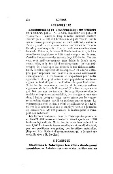 Le cosmos revue encyclopedique hebdomadaire des progres des sciences et de leurs applications aux arts et a l'industrie