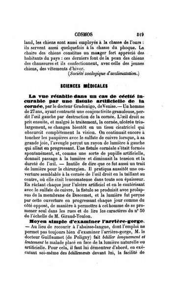 Le cosmos revue encyclopedique hebdomadaire des progres des sciences et de leurs applications aux arts et a l'industrie