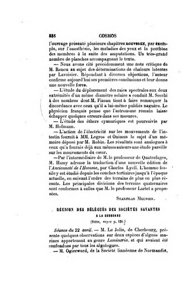 Le cosmos revue encyclopedique hebdomadaire des progres des sciences et de leurs applications aux arts et a l'industrie