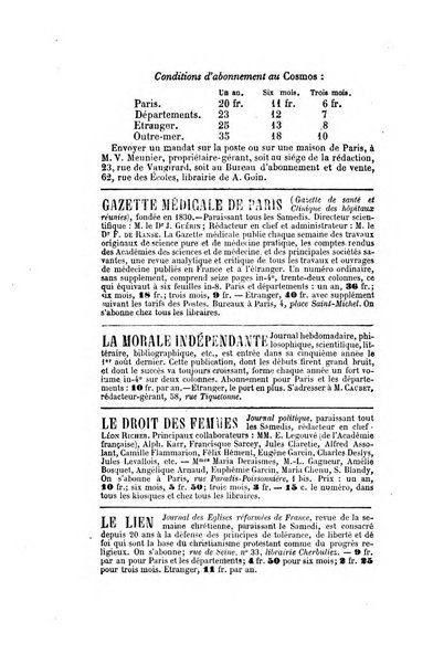 Le cosmos revue encyclopedique hebdomadaire des progres des sciences et de leurs applications aux arts et a l'industrie