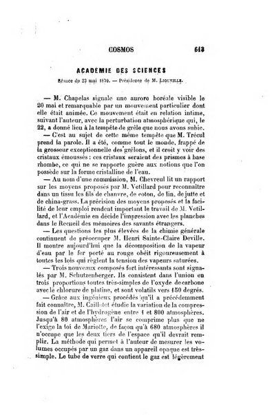 Le cosmos revue encyclopedique hebdomadaire des progres des sciences et de leurs applications aux arts et a l'industrie