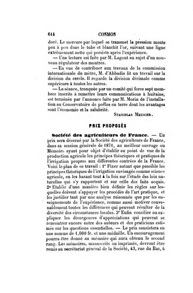 Le cosmos revue encyclopedique hebdomadaire des progres des sciences et de leurs applications aux arts et a l'industrie