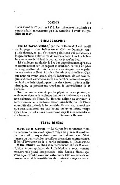 Le cosmos revue encyclopedique hebdomadaire des progres des sciences et de leurs applications aux arts et a l'industrie