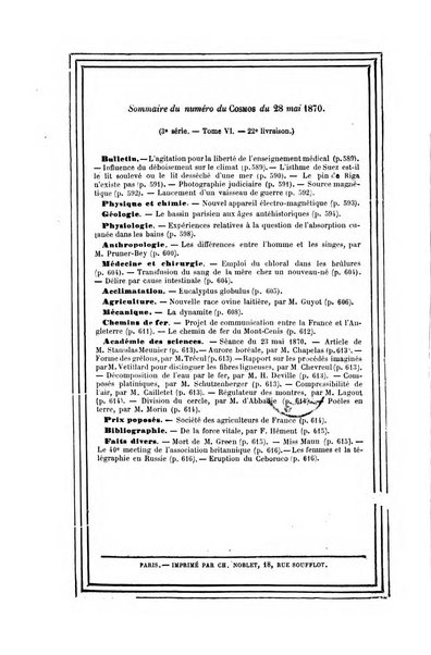 Le cosmos revue encyclopedique hebdomadaire des progres des sciences et de leurs applications aux arts et a l'industrie