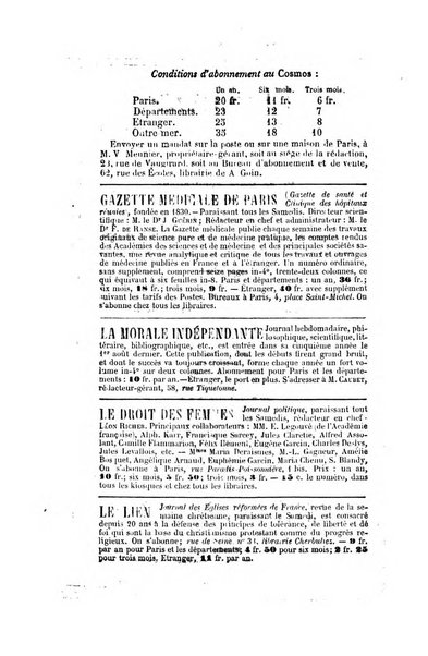 Le cosmos revue encyclopedique hebdomadaire des progres des sciences et de leurs applications aux arts et a l'industrie