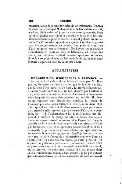 Le cosmos revue encyclopedique hebdomadaire des progres des sciences et de leurs applications aux arts et a l'industrie