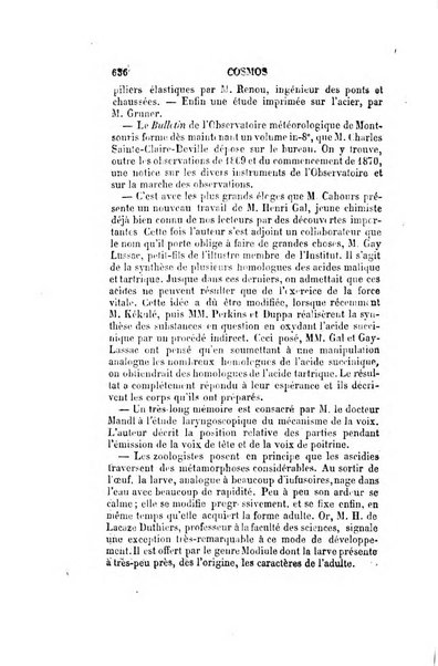 Le cosmos revue encyclopedique hebdomadaire des progres des sciences et de leurs applications aux arts et a l'industrie