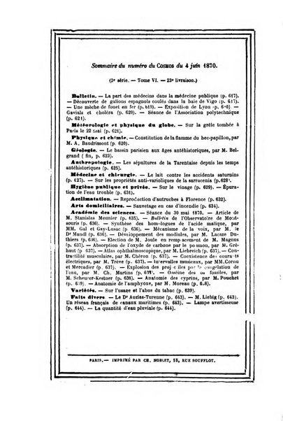 Le cosmos revue encyclopedique hebdomadaire des progres des sciences et de leurs applications aux arts et a l'industrie