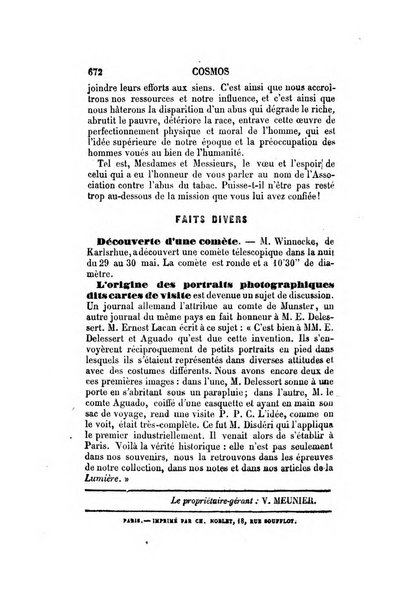 Le cosmos revue encyclopedique hebdomadaire des progres des sciences et de leurs applications aux arts et a l'industrie