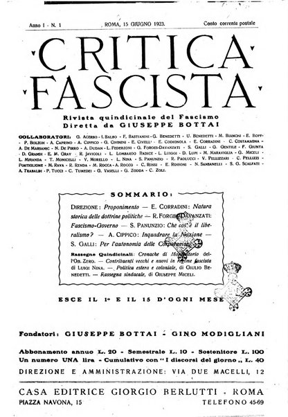 Critica fascista rivista quindicinale del fascismo diretta da Giuseppe Bottai