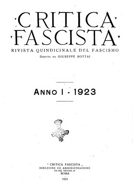 Critica fascista rivista quindicinale del fascismo diretta da Giuseppe Bottai