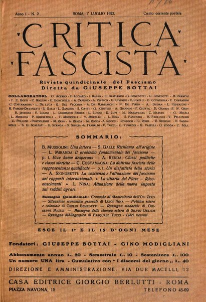 Critica fascista rivista quindicinale del fascismo diretta da Giuseppe Bottai