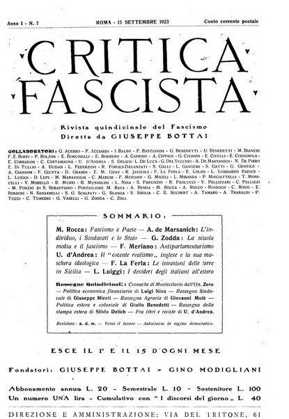 Critica fascista rivista quindicinale del fascismo diretta da Giuseppe Bottai