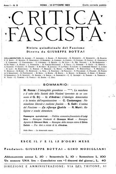 Critica fascista rivista quindicinale del fascismo diretta da Giuseppe Bottai