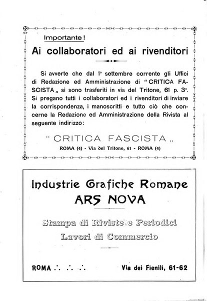 Critica fascista rivista quindicinale del fascismo diretta da Giuseppe Bottai