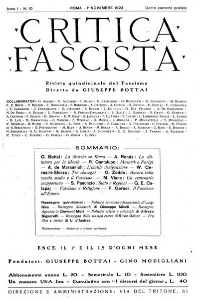 Critica fascista rivista quindicinale del fascismo diretta da Giuseppe Bottai