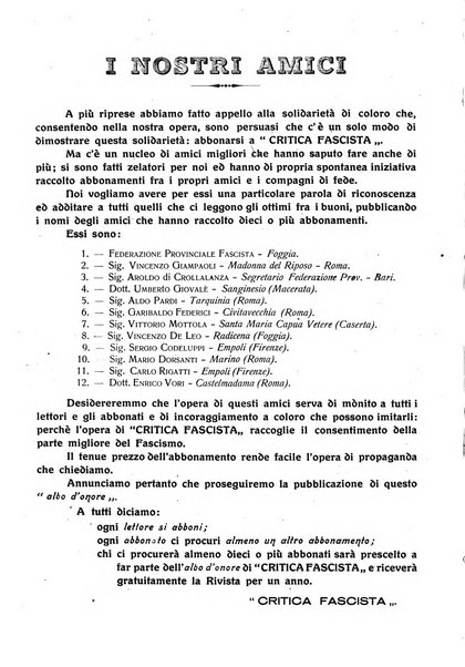 Critica fascista rivista quindicinale del fascismo diretta da Giuseppe Bottai