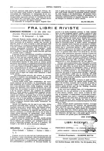 Critica fascista rivista quindicinale del fascismo diretta da Giuseppe Bottai