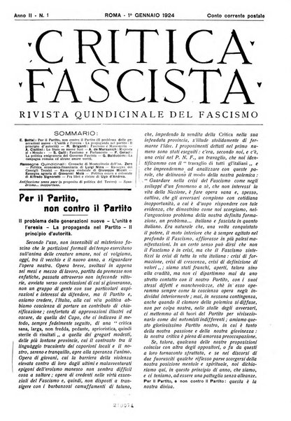 Critica fascista rivista quindicinale del fascismo diretta da Giuseppe Bottai