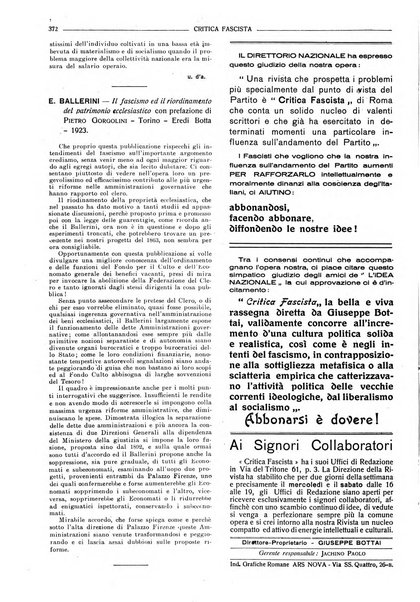 Critica fascista rivista quindicinale del fascismo diretta da Giuseppe Bottai