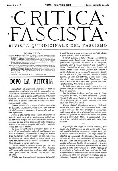 Critica fascista rivista quindicinale del fascismo diretta da Giuseppe Bottai