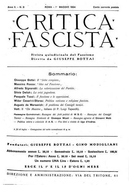 Critica fascista rivista quindicinale del fascismo diretta da Giuseppe Bottai